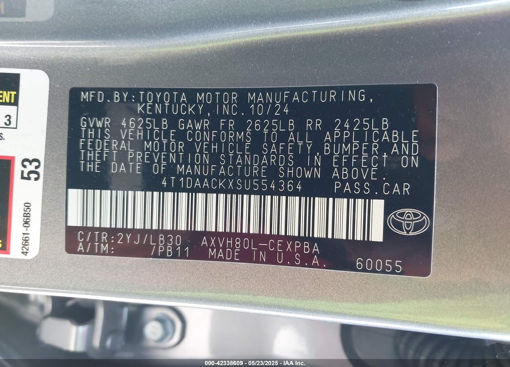 2025 TOYOTA CAMRY VIN: 4T1DAACKXSU554364