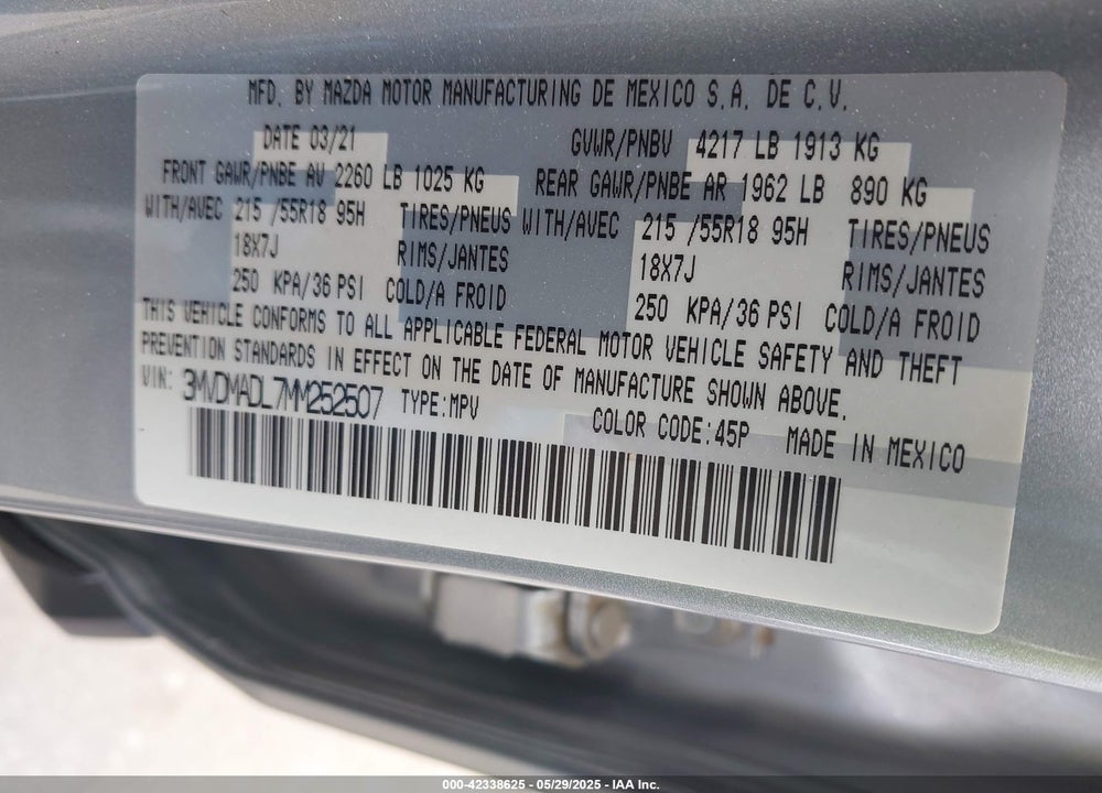 2021 MAZDA CX-30 VIN: 3MVDMADL7MM252507