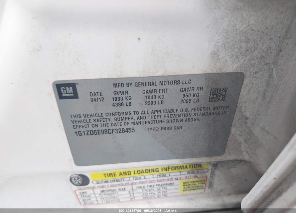 2012 CHEVROLET MALIBU VIN: 1G1ZD5E08CF328455