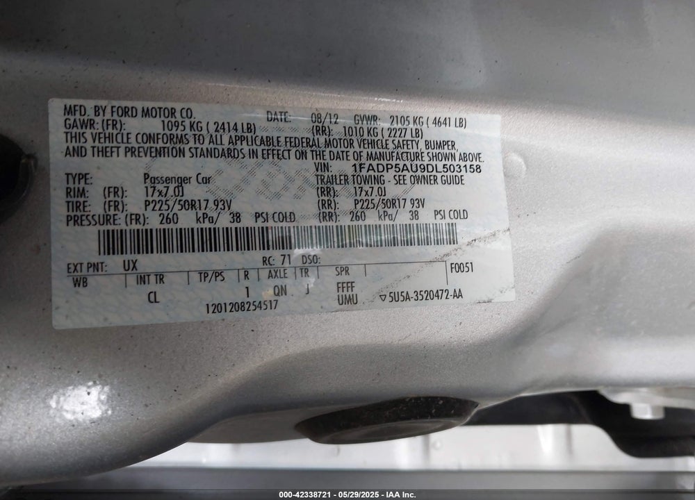 2013 FORD C-MAX HYBRID VIN: 1FADP5AU9DL503158
