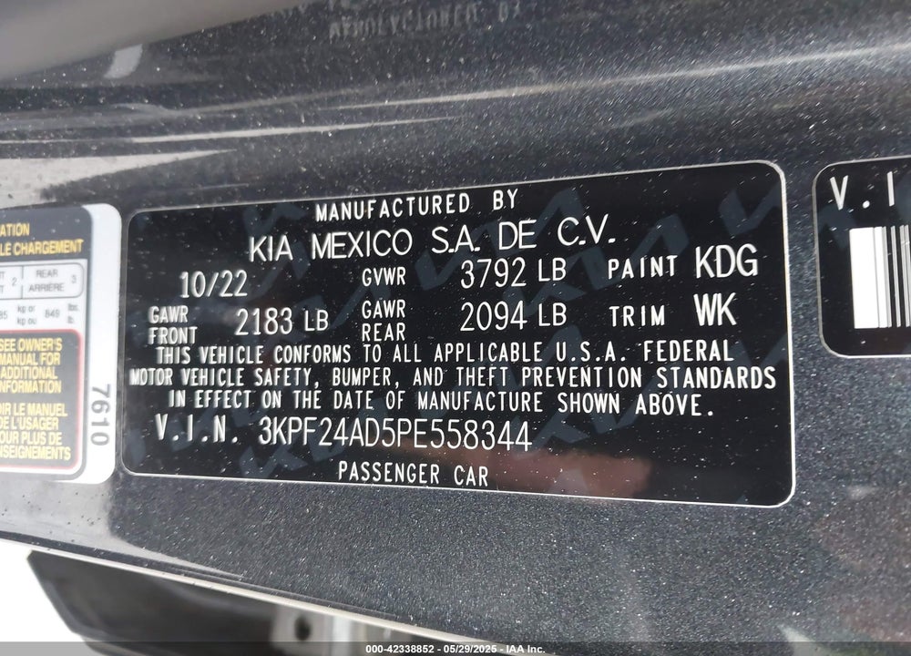 2023 KIA FORTE VIN: 3KPF24AD5PE558344