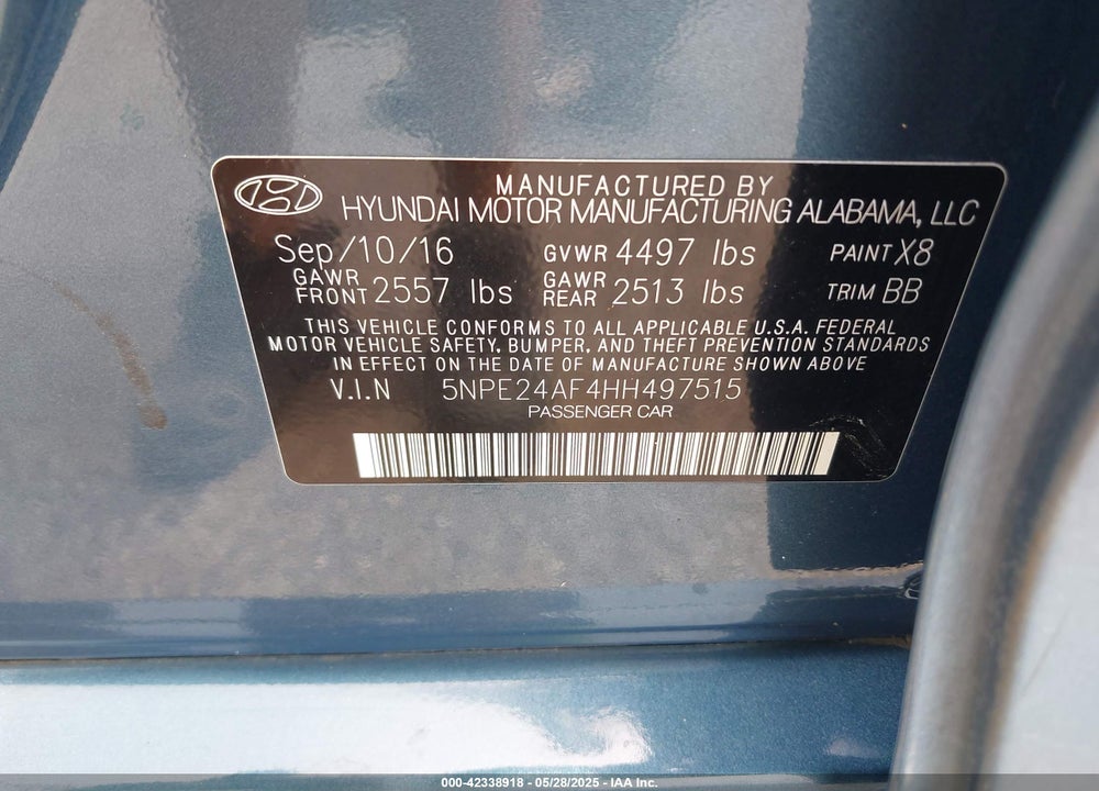 2017 HYUNDAI SONATA VIN: 5NPE24AF4HH497515