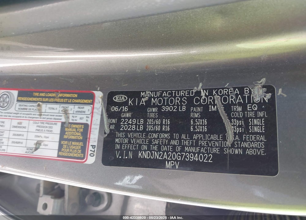 2016 KIA SOUL VIN: KNDJN2A20G7394022