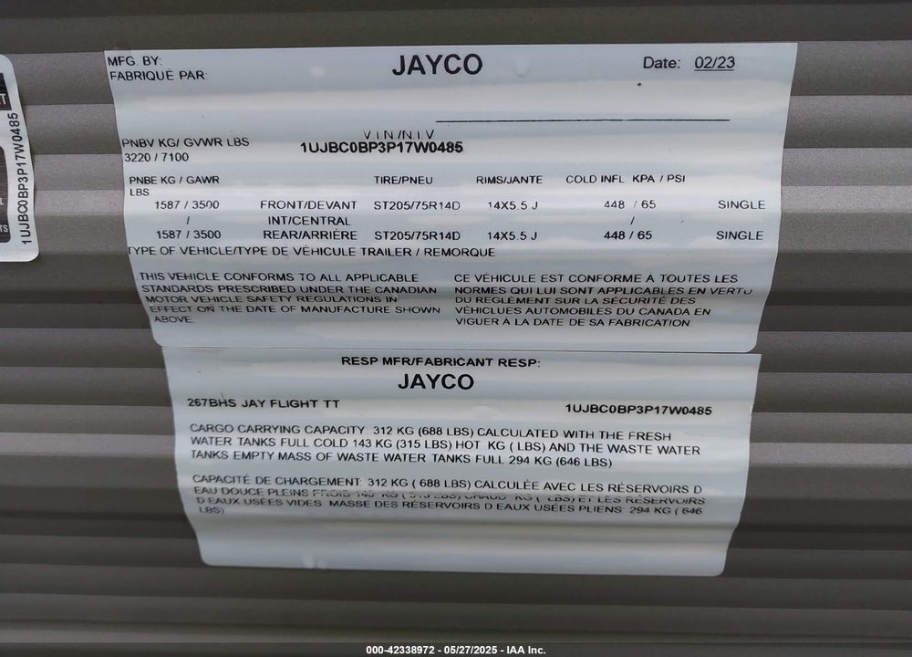 2023 OTHER JAYCO VIN: 1UJBC0BP3P17W0485