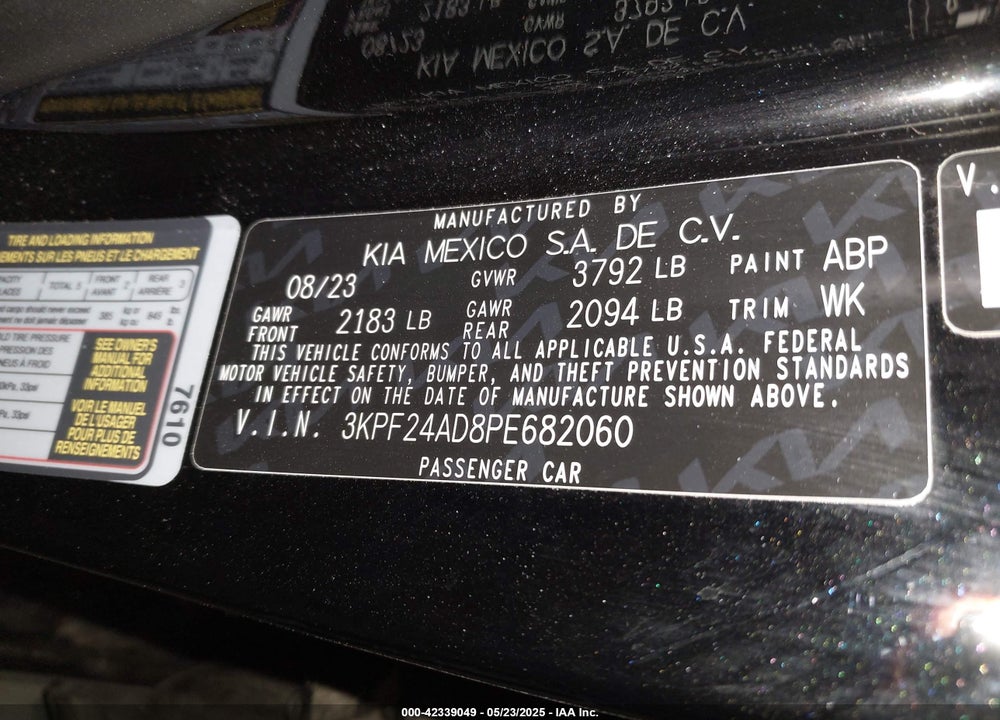 2023 KIA FORTE VIN: 3KPF24AD8PE682060