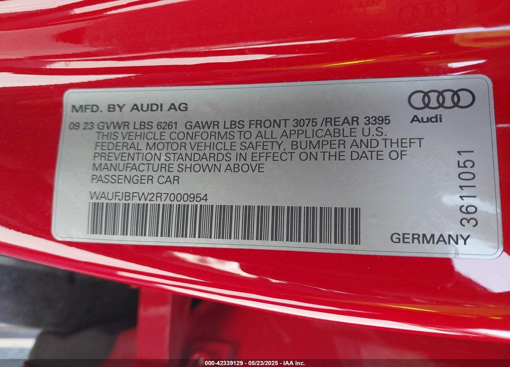 2024 AUDI E-TRON GT VIN: WAUFJBFW2R7000954