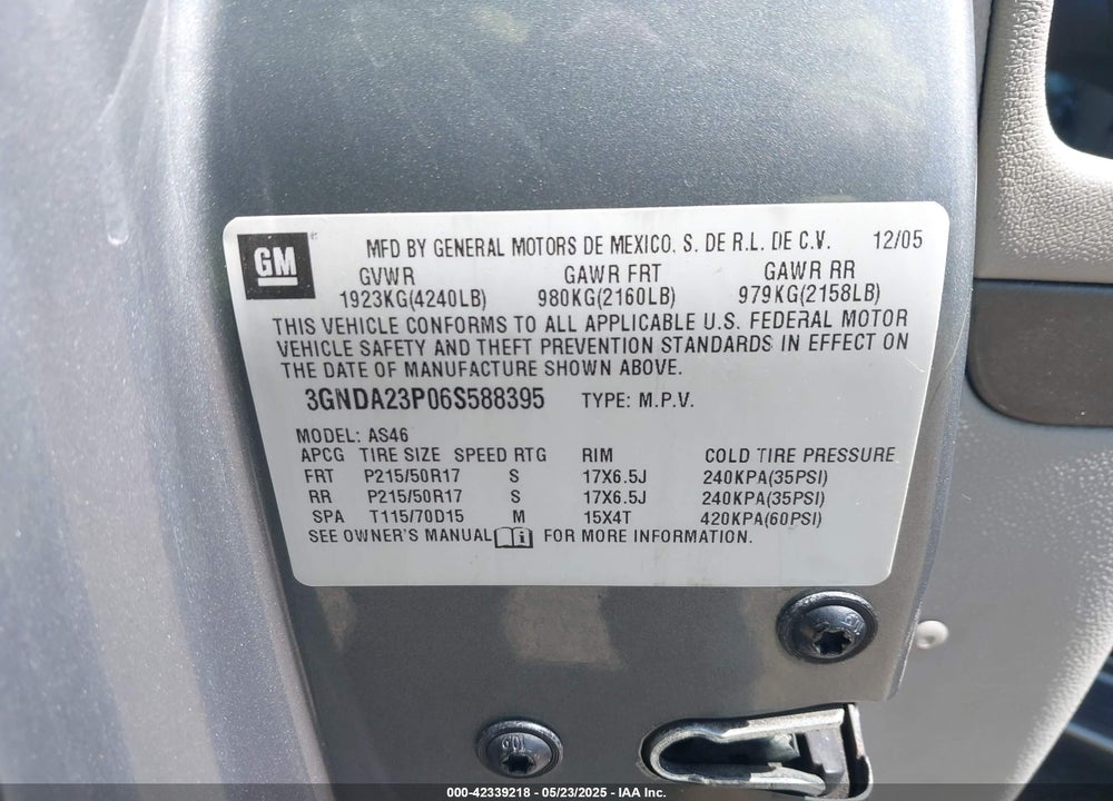 2006 CHEVROLET HHR VIN: 3GNDA23P06S588395