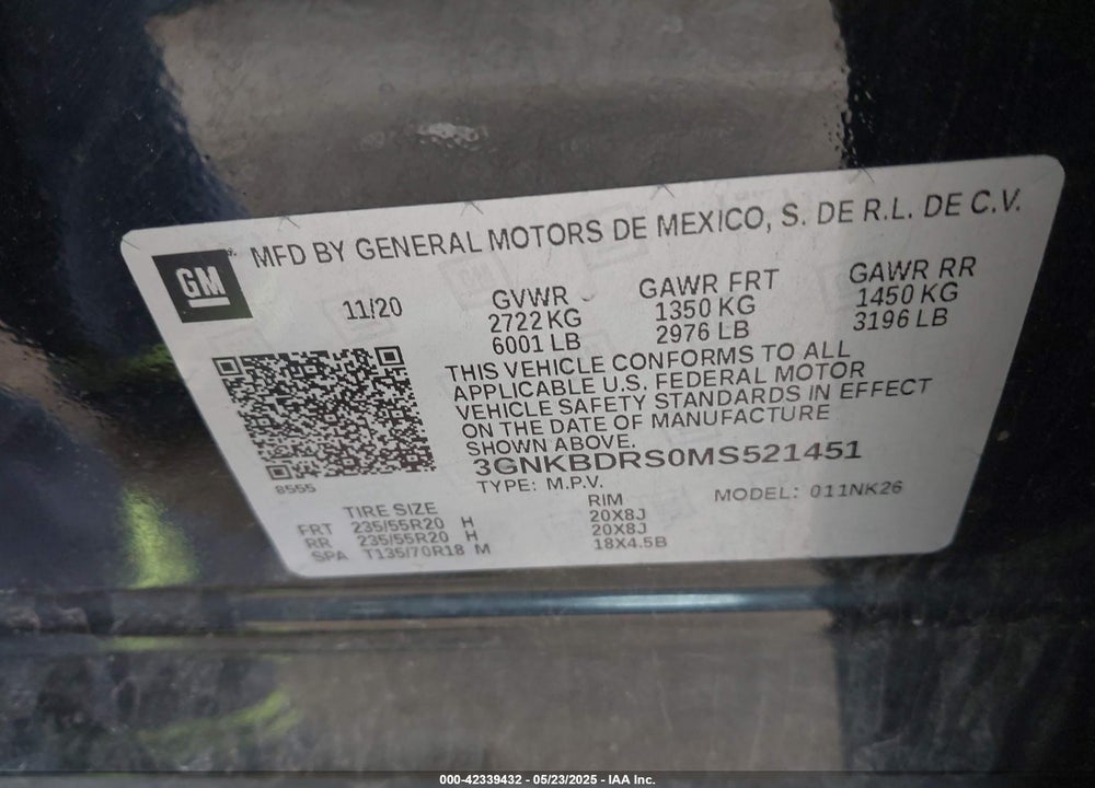 2021 CHEVROLET BLAZER VIN: 3GNKBDRS0MS521451