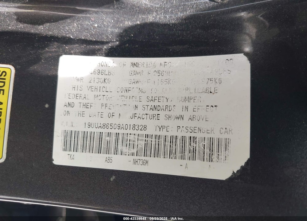2009 ACURA TL 3.5 VIN: 19UUA86509A018328