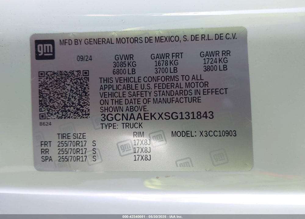 2025 CHEVROLET SILVERADO 1500 2WD LONG BED WT VIN: 3GCNAAEKXSG131843