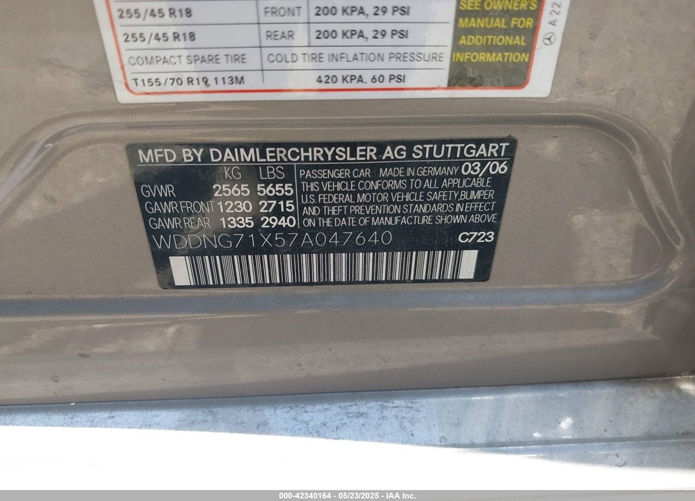2007 MERCEDES-BENZ S 550 VIN: WDDNG71X57A047640