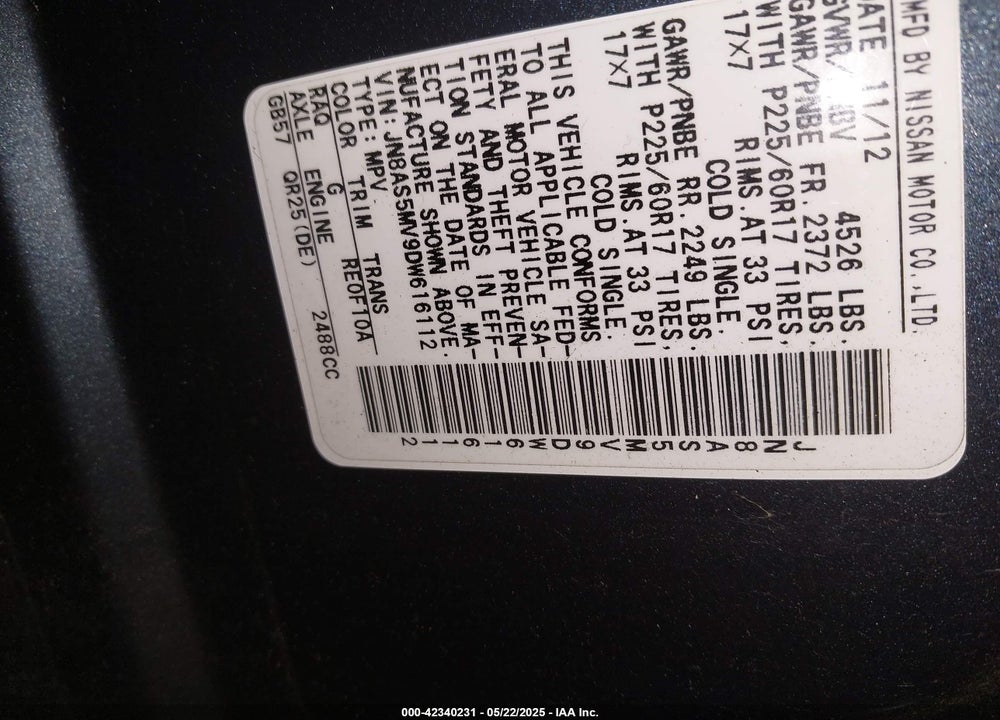 2013 NISSAN ROGUE VIN: JN8AS5MV9DW616112