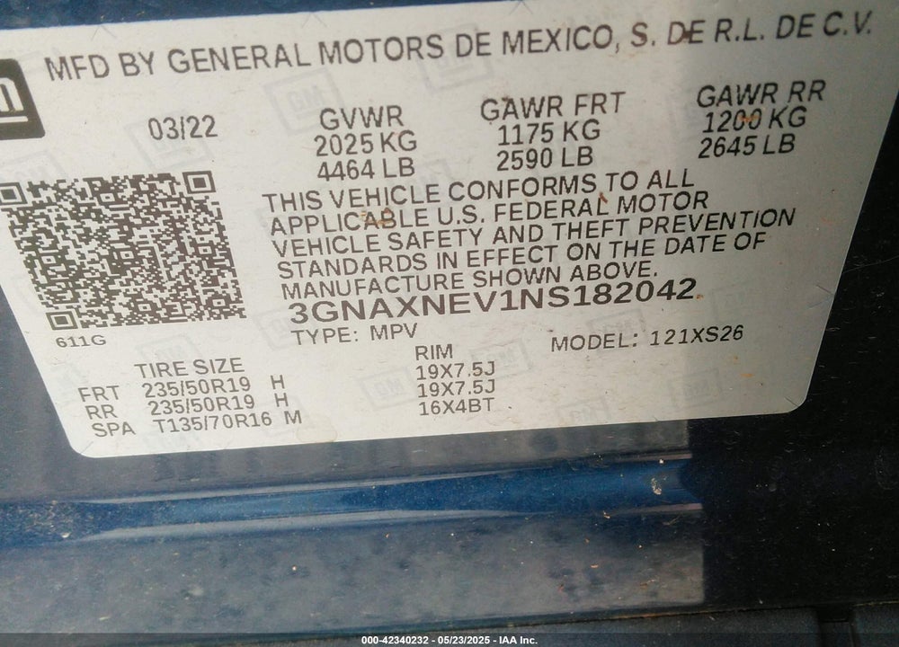 2022 CHEVROLET EQUINOX FWD PREMIER VIN: 3GNAXNEV1NS182042