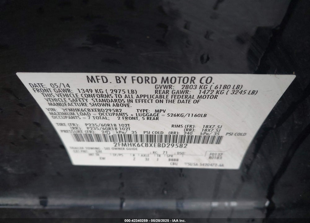 2014 FORD FLEX SEL VIN: 2FMHK6C8XEBD29582