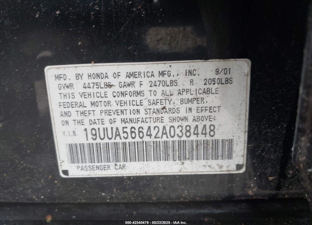 2002 ACURA TL 3.2 VIN: 19UUA56642A038448