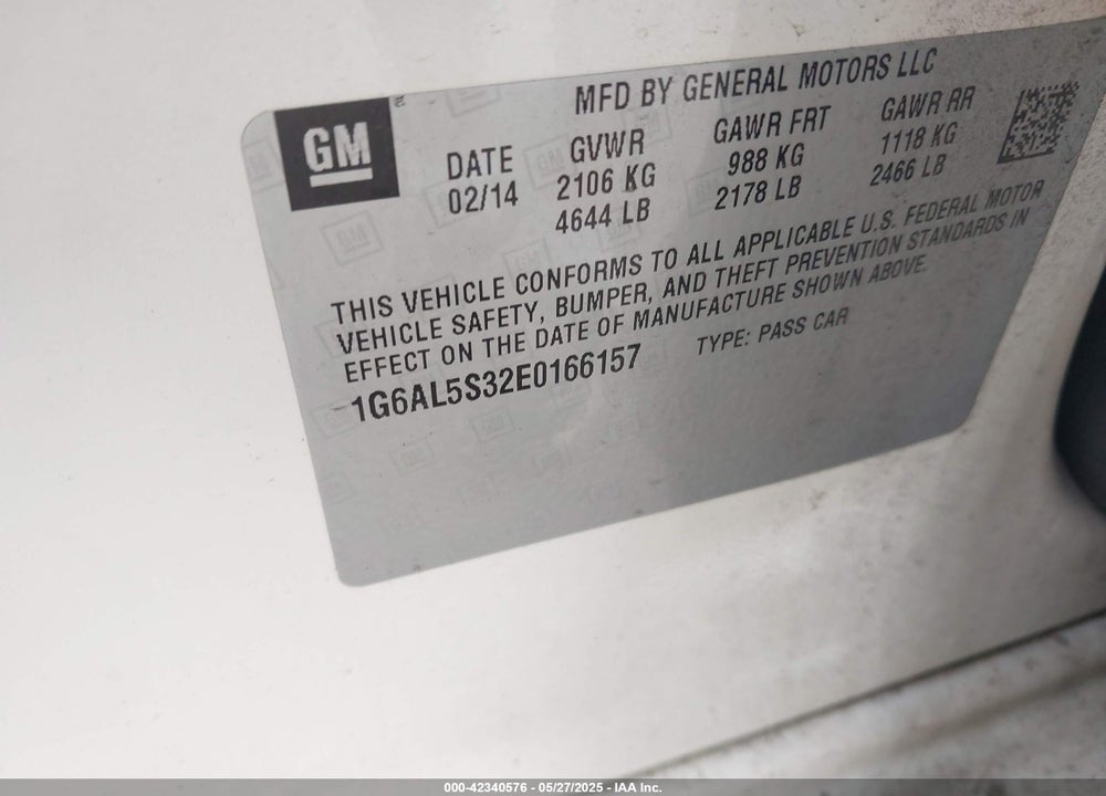 2014 CADILLAC ATS PREMIUM VIN: 1G6AL5S32E0166157