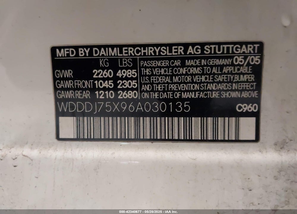 2006 MERCEDES-BENZ CLS 500 VIN: WDDDJ75X96A030135