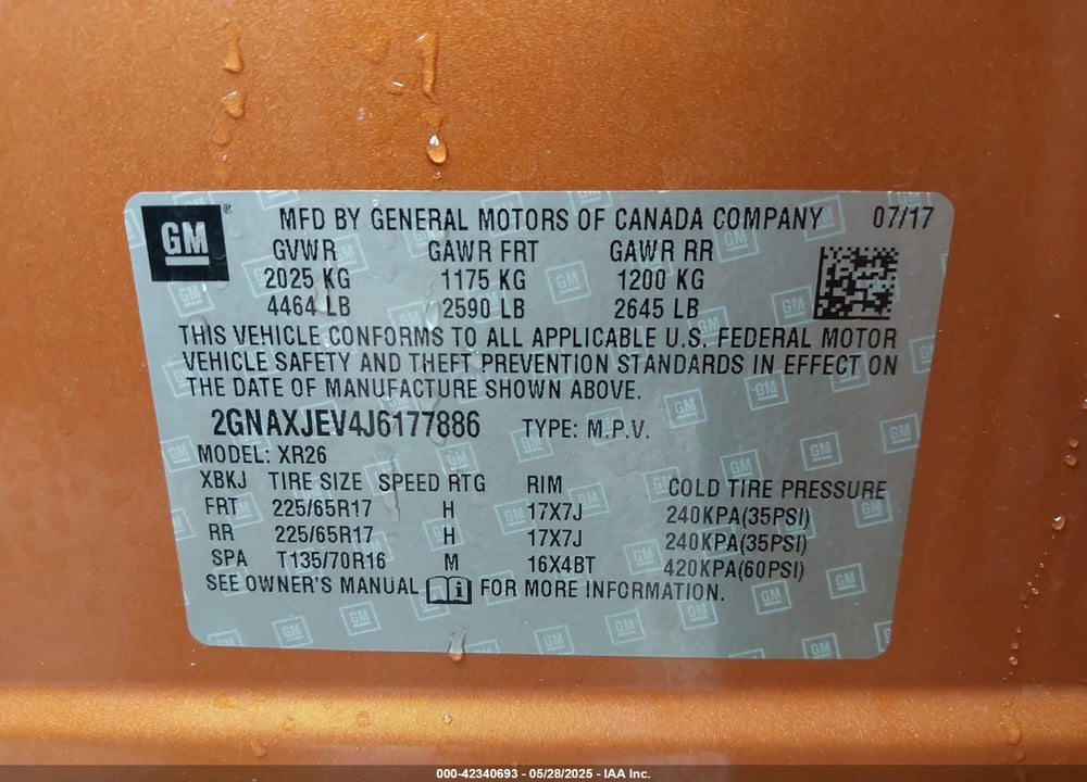 2018 CHEVROLET EQUINOX LT VIN: 2GNAXJEV4J6177886