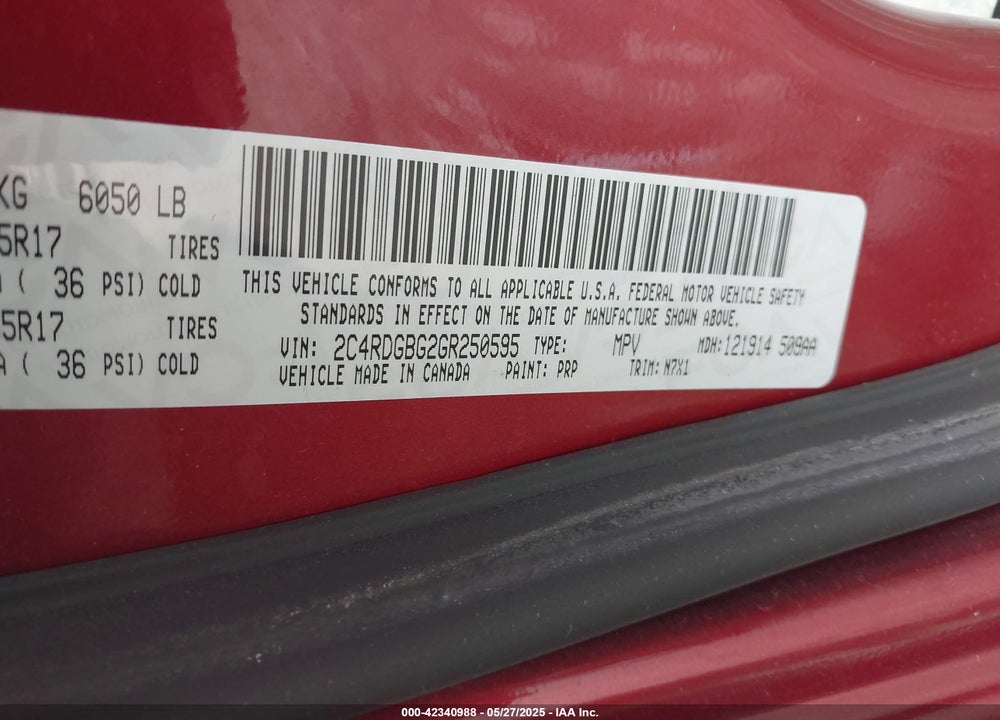 2016 DODGE GRAND CARAVAN SE PLUS VIN: 2C4RDGBG2GR250595