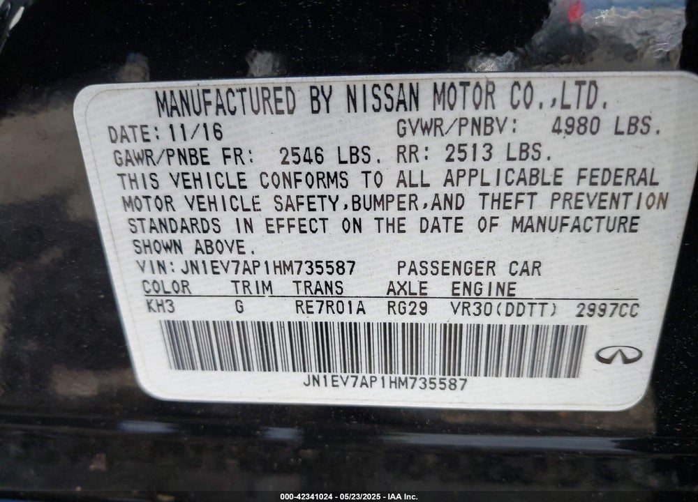 2017 INFINITI Q50 VIN: JN1EV7AP1HM735587