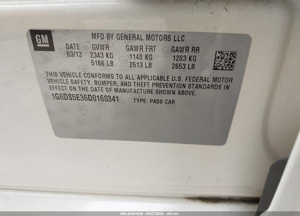 2013 CADILLAC CTS VIN: 1G6DS5E36D0160341