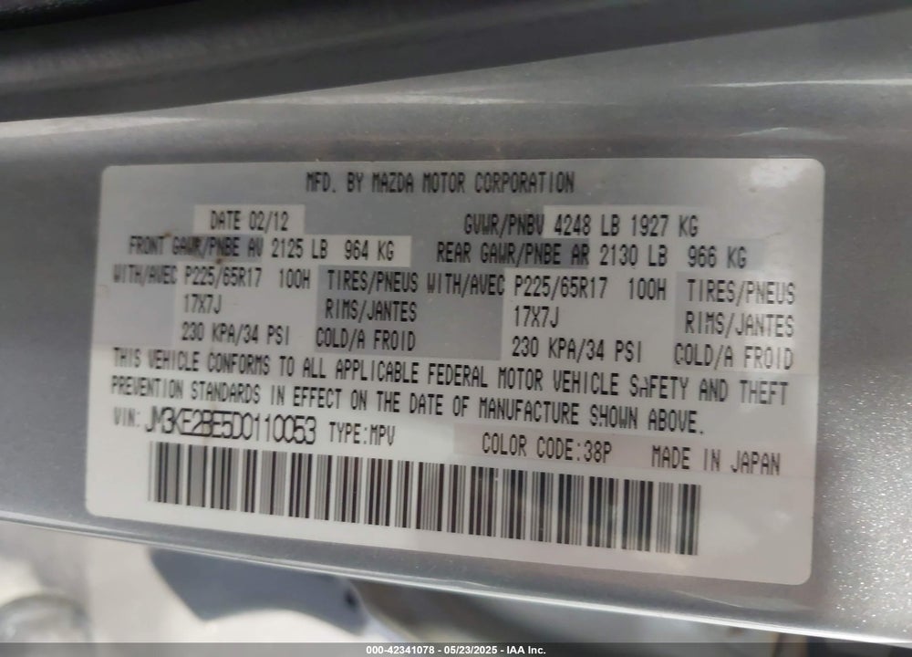 2013 MAZDA CX-5 SPORT VIN: JM3KE2BE5D0110053