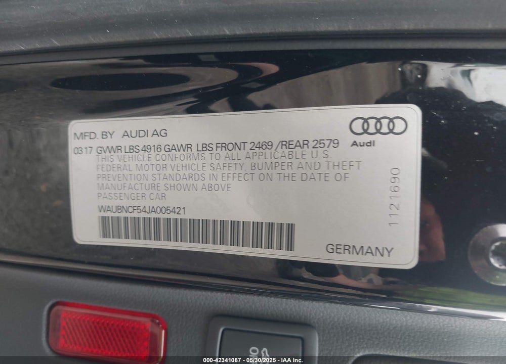 2018 AUDI A5 VIN: WAUBNCF54JA005421