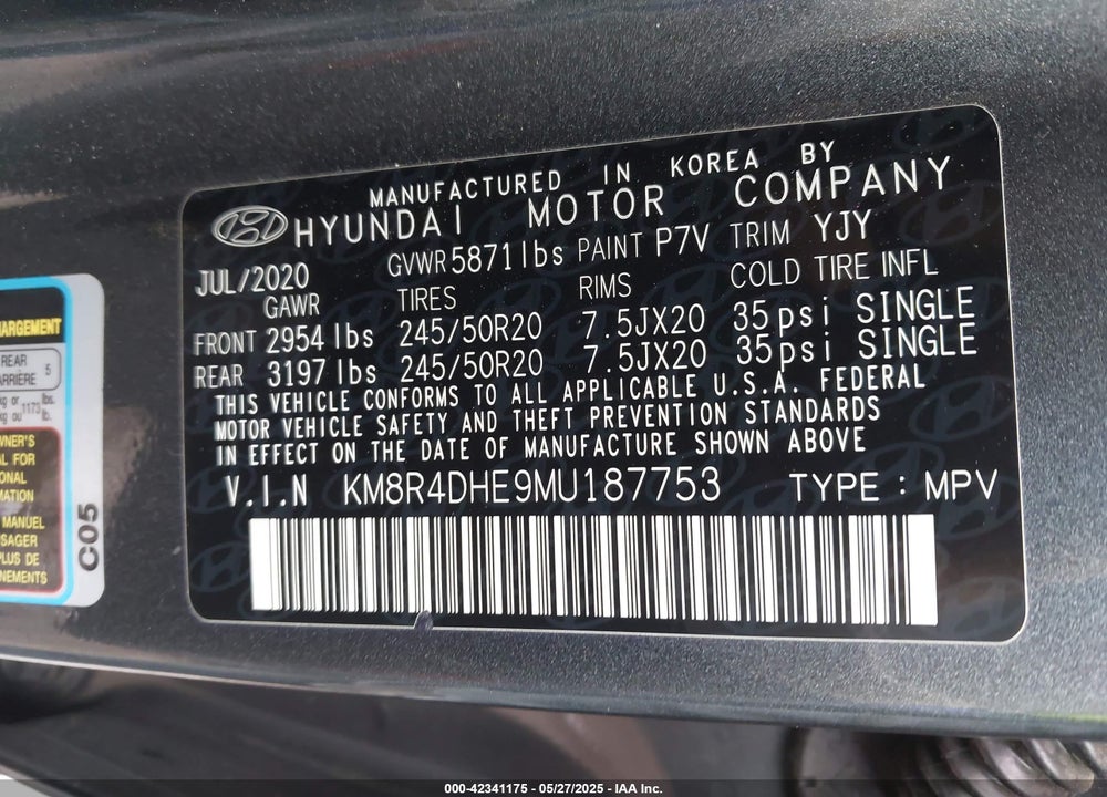 2021 HYUNDAI PALISADE SEL VIN: KM8R4DHE9MU187753