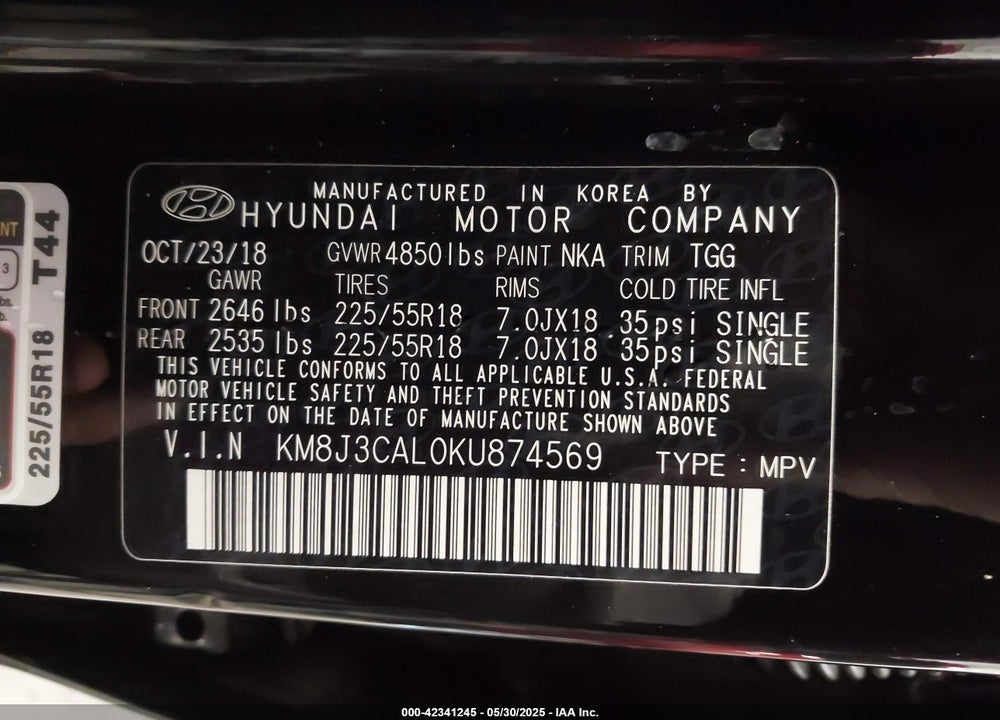2019 HYUNDAI TUCSON SEL VIN: KM8J3CAL0KU874569