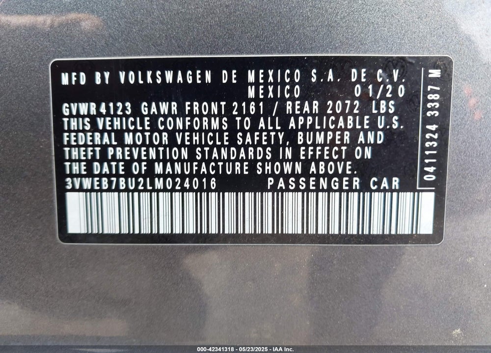 2020 VOLKSWAGEN JETTA VIN: 3VWEB7BU2LM024016