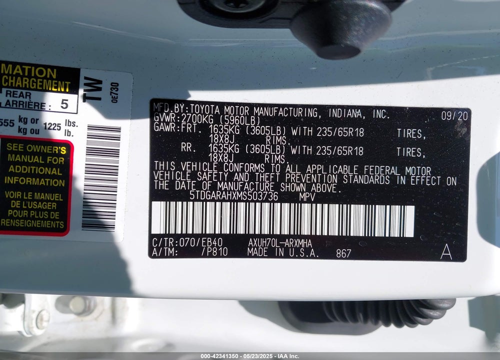 2021 TOYOTA HIGHLANDER HYBRID XLE VIN: 5TDGARAHXMS503736