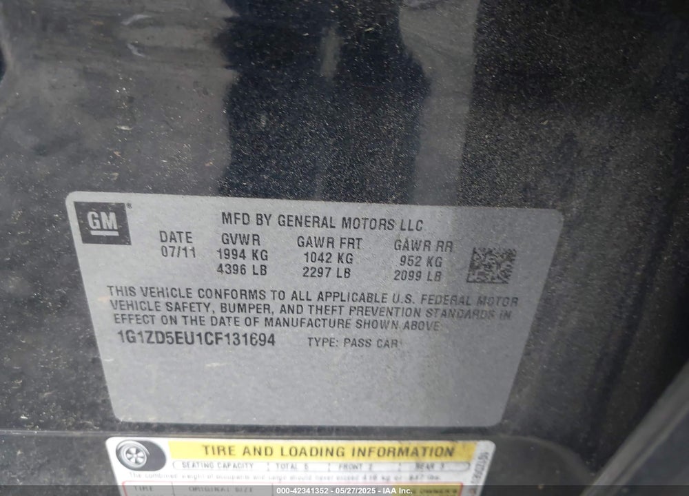 2012 CHEVROLET MALIBU VIN: 1G1ZD5EU1CF131694