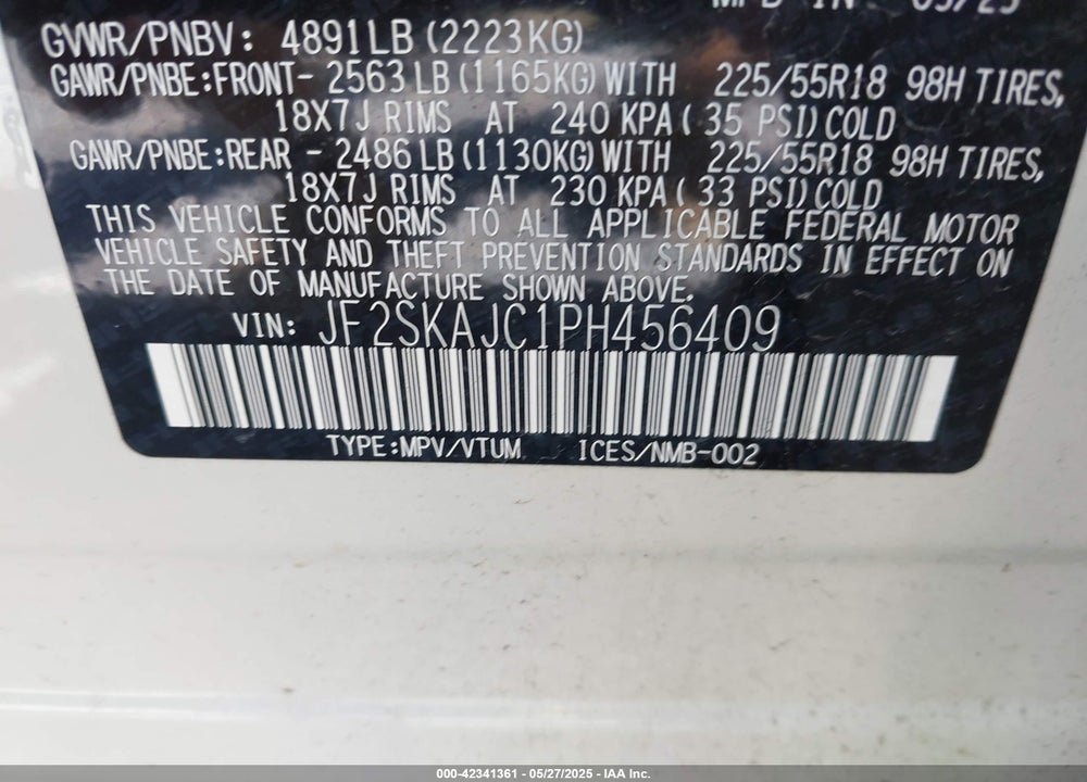 2023 SUBARU FORESTER VIN: JF2SKAJC1PH456409