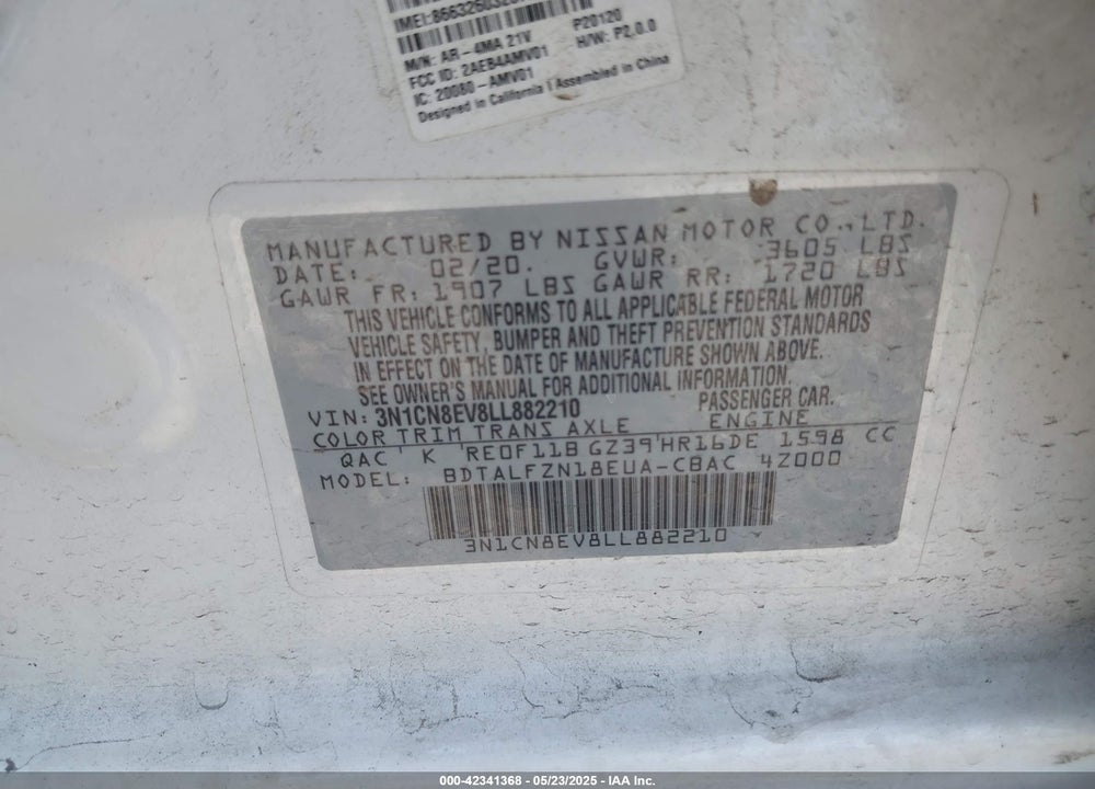 2020 NISSAN VERSA VIN: 3N1CN8EV8LL882210