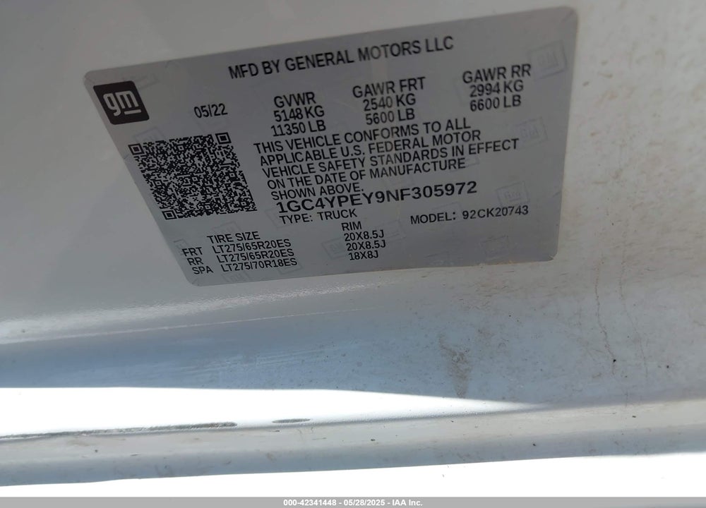 2022 CHEVROLET SILVERADO 2500HD 4WD STANDARD BED LTZ VIN: 1GC4YPEY9NF305972
