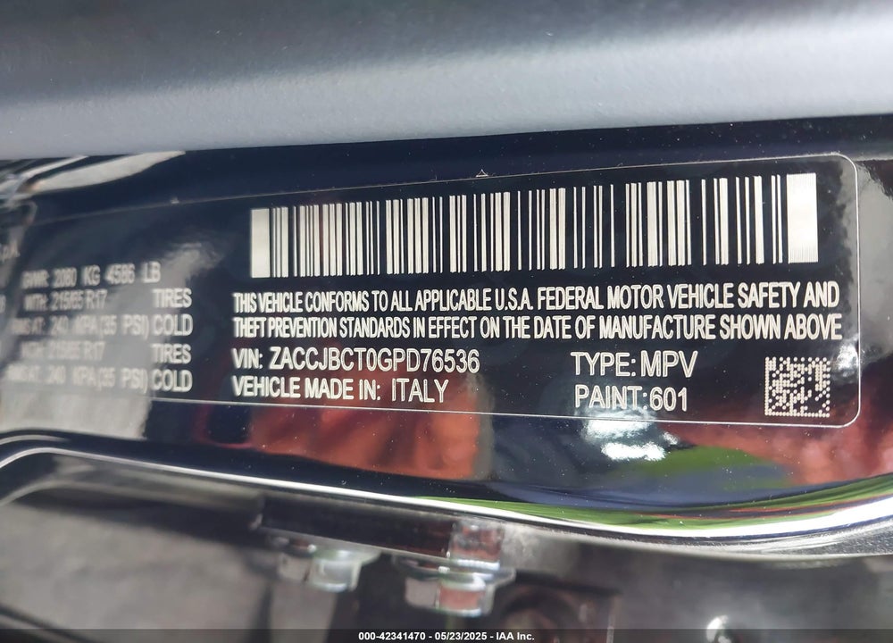2016 JEEP RENEGADE VIN: ZACCJBCT0GPD76536