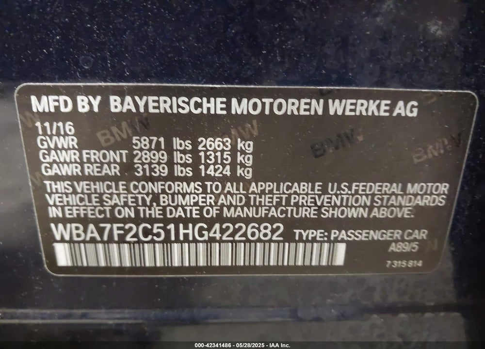 2017 BMW ALPINA B7 VIN: WBA7F2C51HG422682