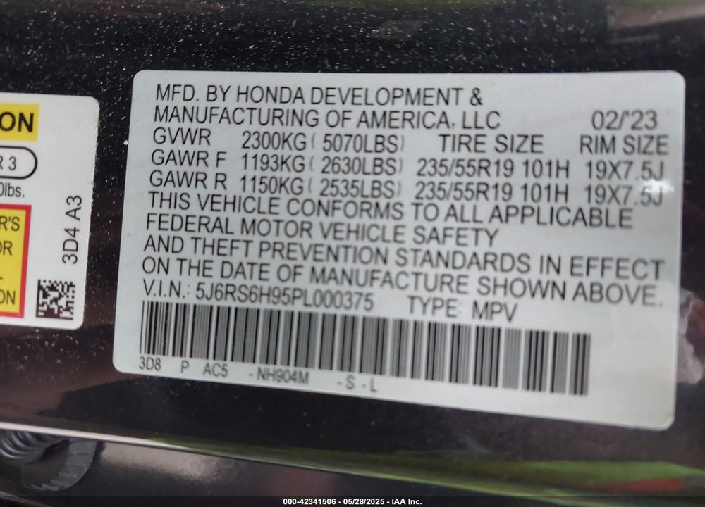 2023 HONDA CR-V HYBRID SPORT TOURING VIN: 5J6RS6H95PL000375