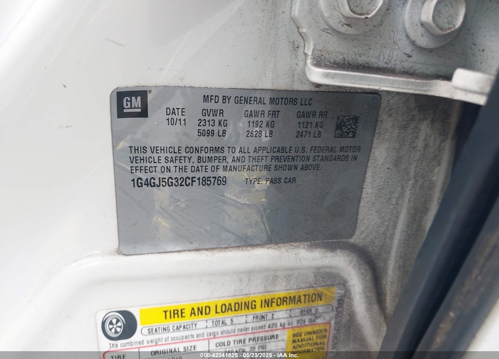 2012 BUICK LACROSSE VIN: 1G4GJ5G32CF185769