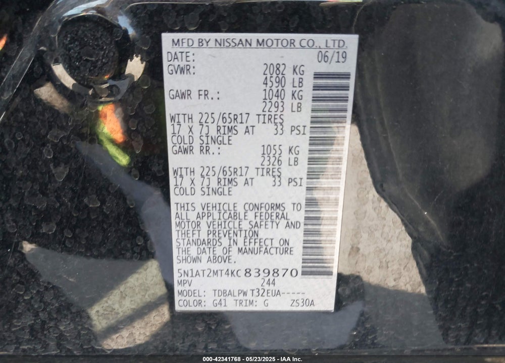 2019 NISSAN ROGUE S VIN: 5N1AT2MT4KC839870