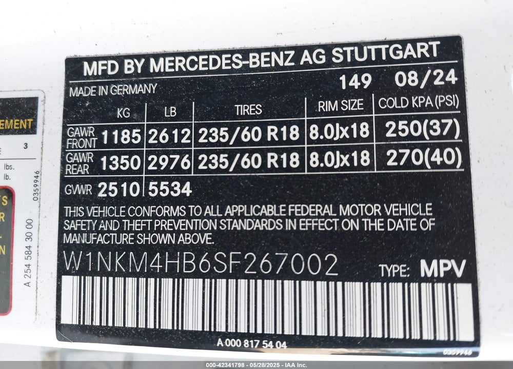2025 MERCEDES-BENZ GLC 300 VIN: W1NKM4HB6SF267002