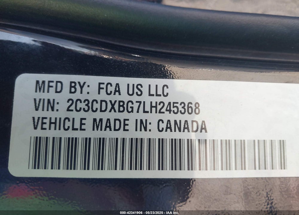 2020 DODGE CHARGER SXT RWD VIN: 2C3CDXBG7LH245368