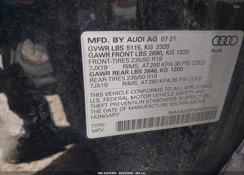 2022 AUDI Q3 VIN: WA1AUCF34N1016242