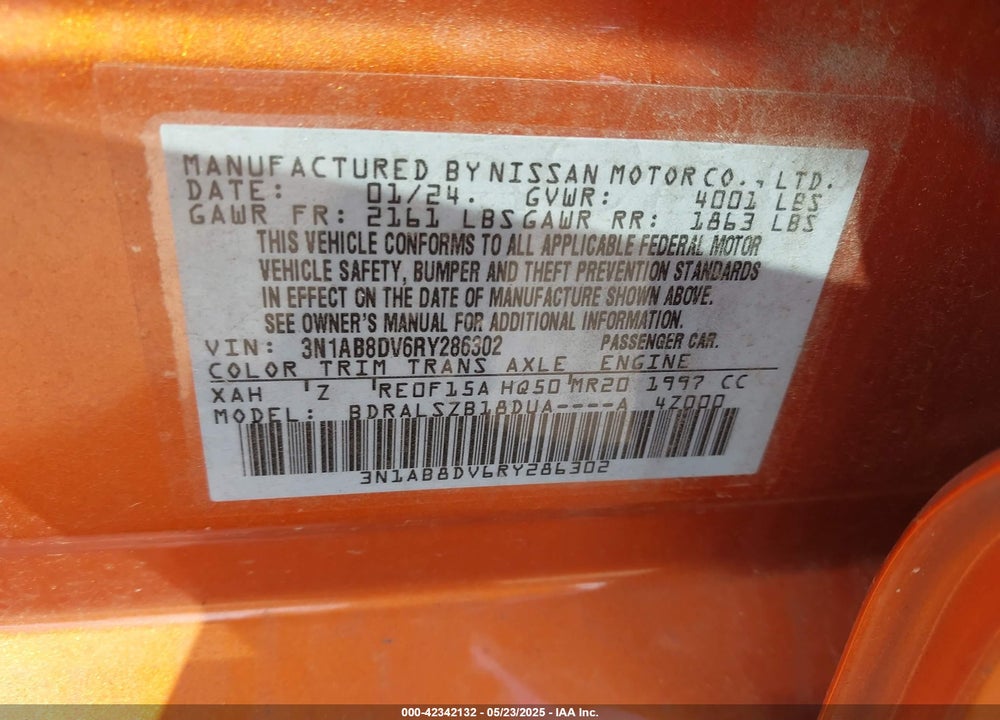 2024 NISSAN SENTRA VIN: 3N1AB8DV6RY286302