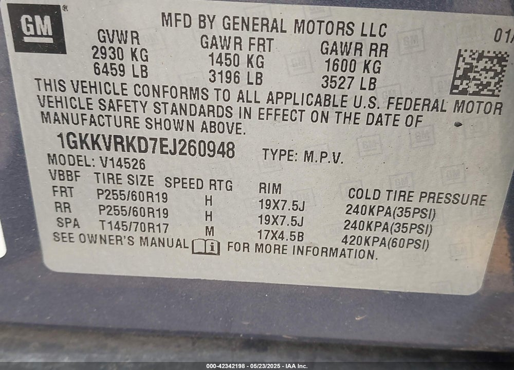 2014 GMC ACADIA VIN: 1GKKVRKD7EJ260948