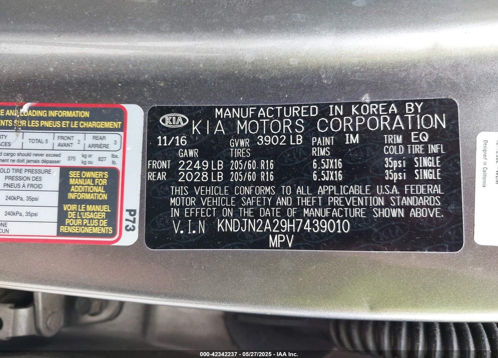 2017 KIA SOUL VIN: KNDJN2A29H7439010