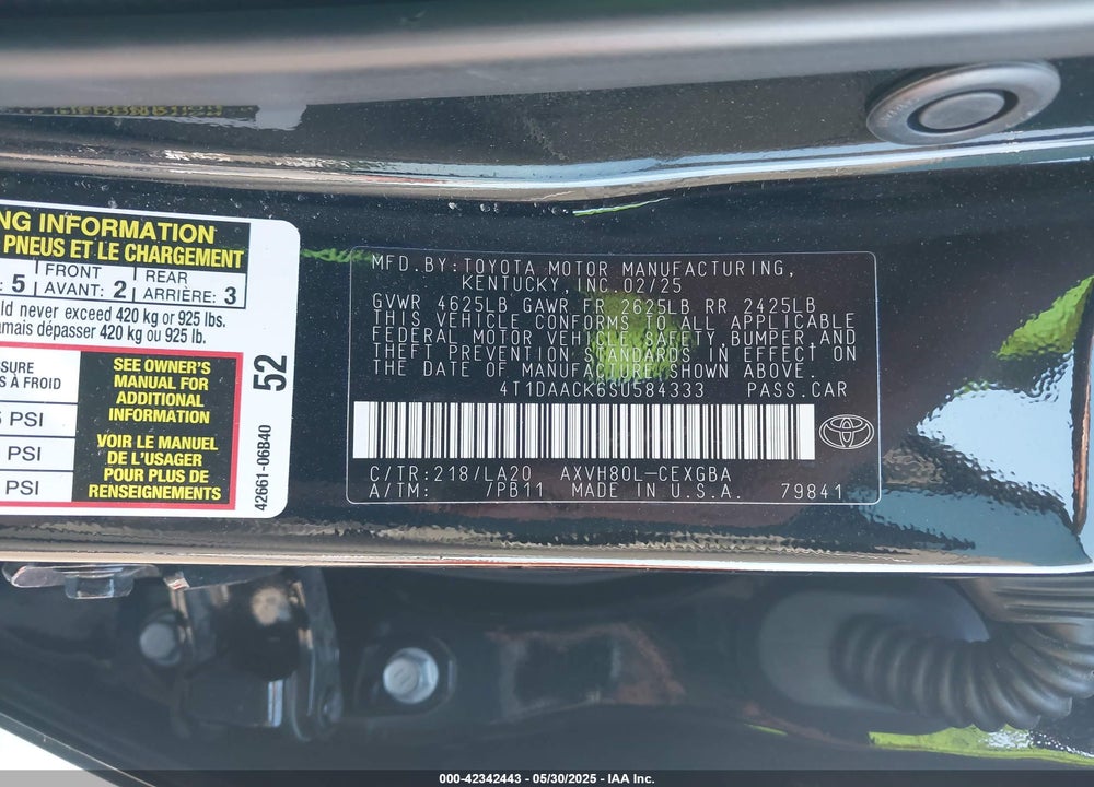 2025 TOYOTA CAMRY VIN: 4T1DAACK6SU584333