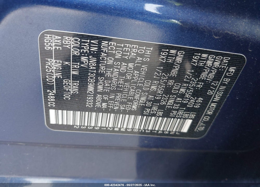 2021 NISSAN ROGUE SL INTELLIGENT AWD VIN: JN8AT3CB9MW219332