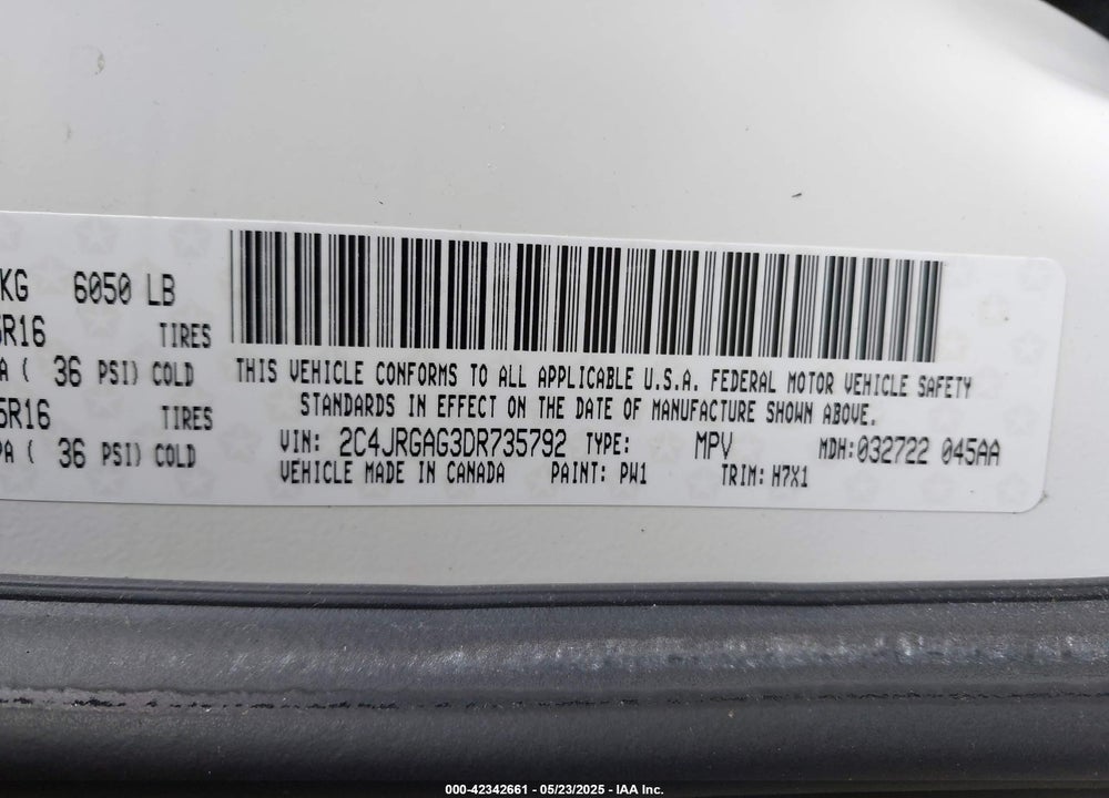 2013 RAM CARGO TRADESMAN VIN: 2C4JRGAG3DR735792