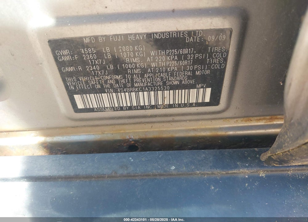 2010 SUBARU OUTBACK VIN: 4S4BRBKC1A3325530